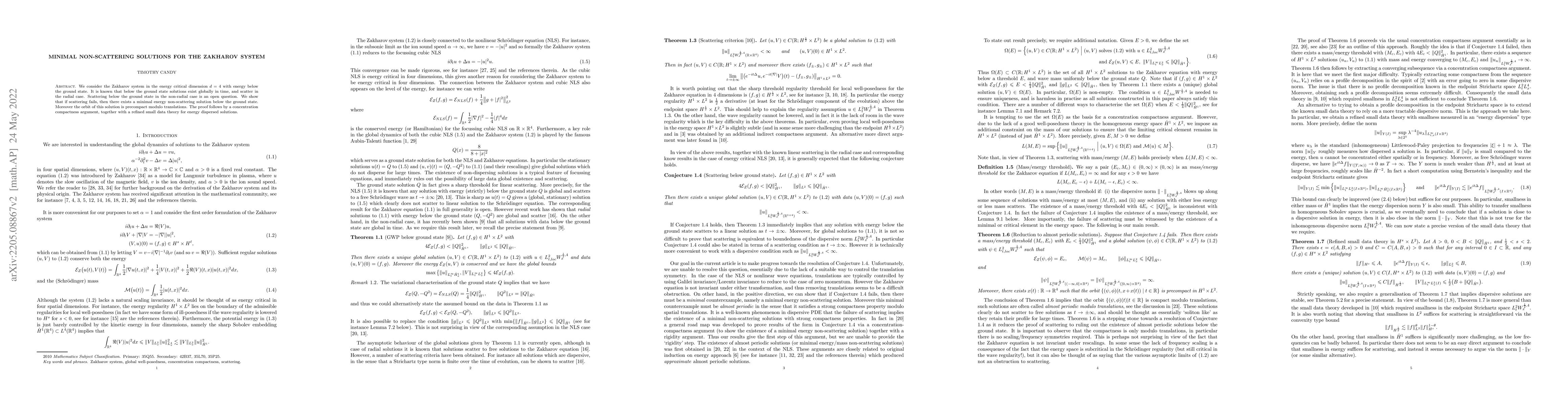 Thumbnail for Minimal non-scattering solutions for the Zakharov system