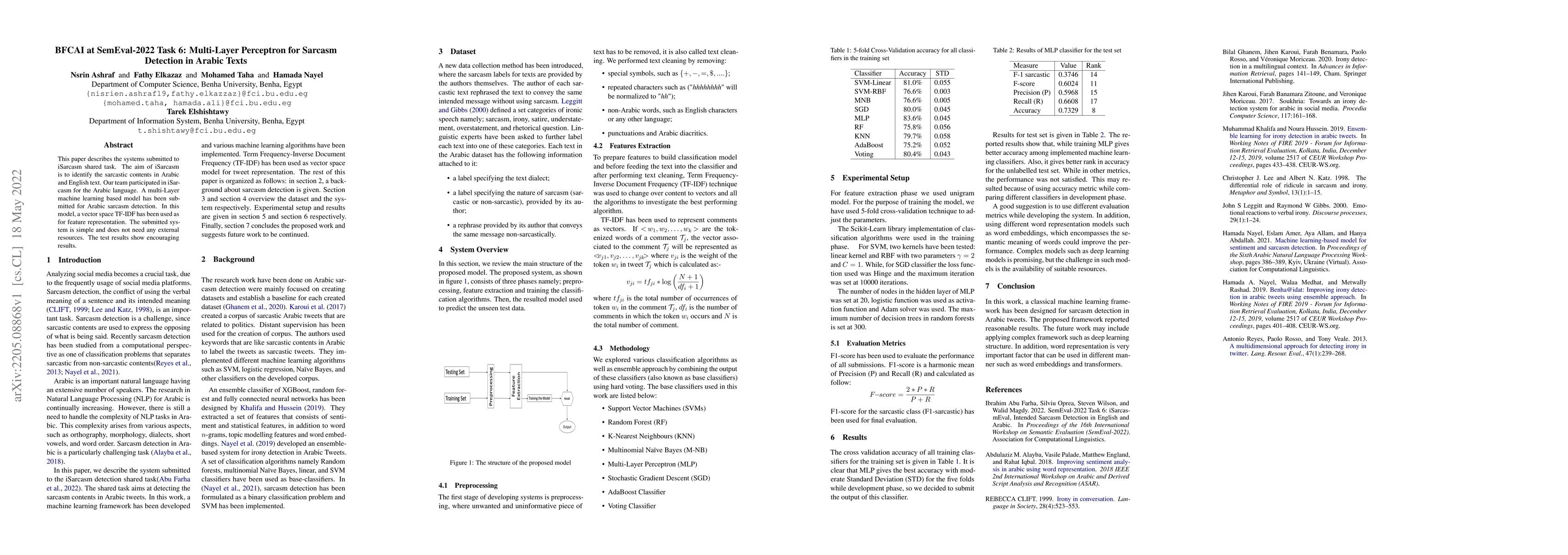 Thumbnail for BFCAI at SemEval-2022 Task 6: Multi-Layer Perceptron for Sarcasm
  Detection in Arabic Texts