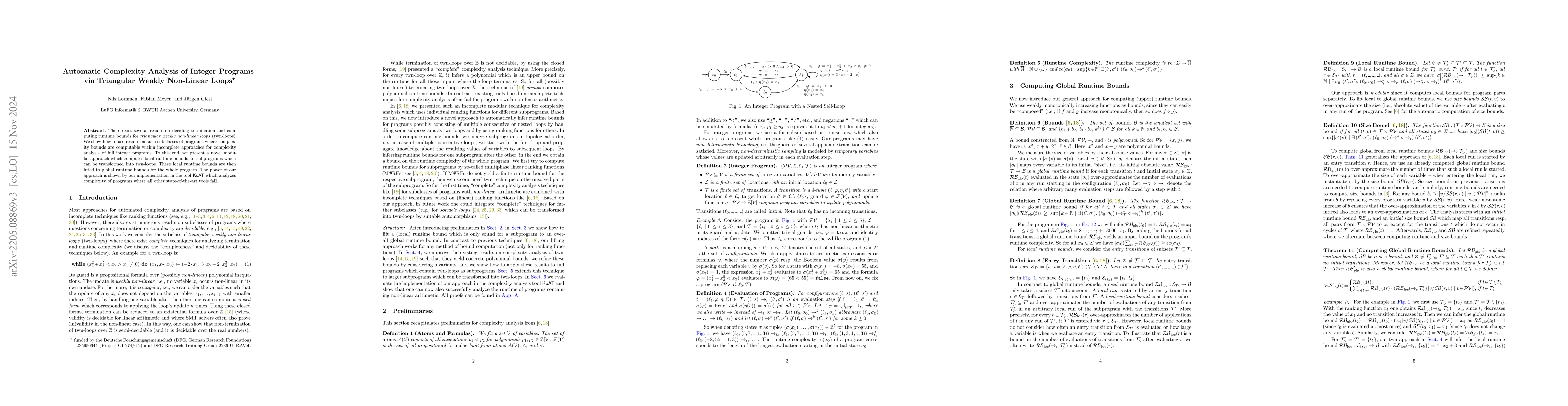 Thumbnail for Automatic Complexity Analysis of Integer Programs via Triangular Weakly
  Non-Linear Loops