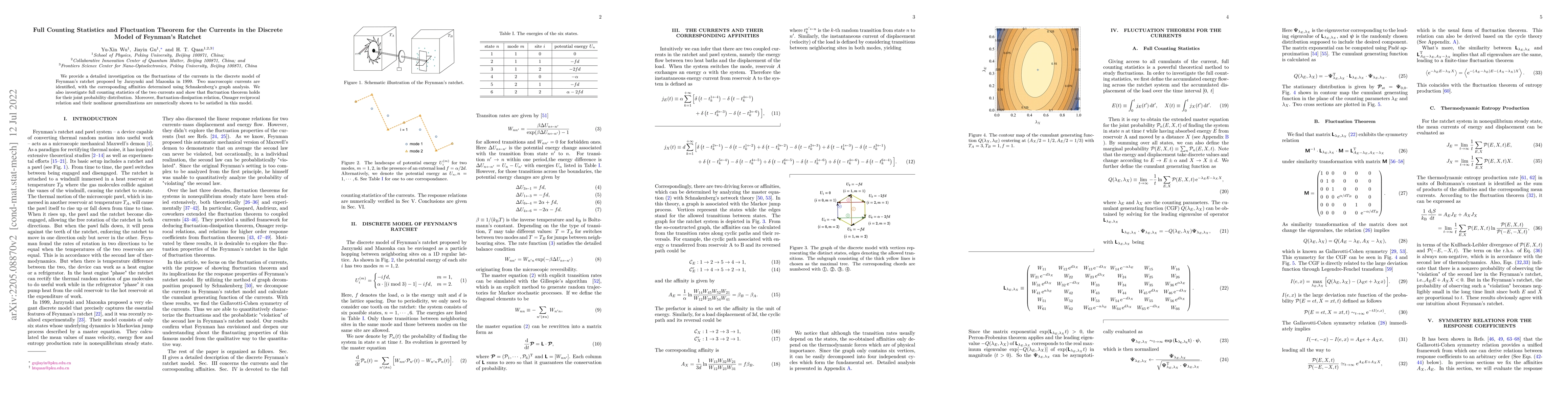 Thumbnail for Full Counting Statistics and Fluctuation Theorem for the Currents in the
  Discrete Model of Feynman's Ratchet