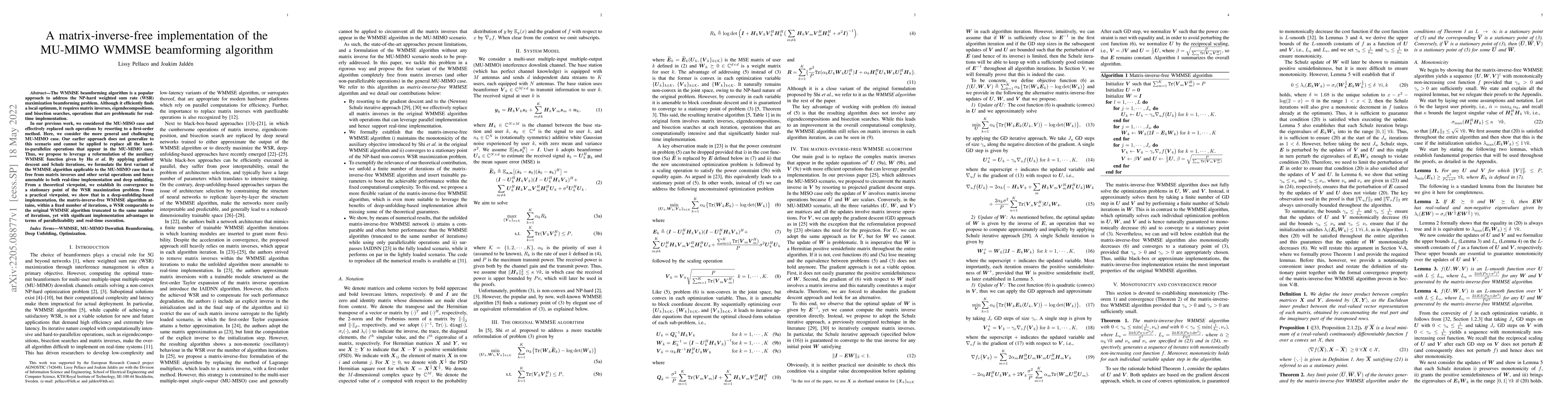 Thumbnail for A matrix-inverse-free implementation of the MU-MIMO WMMSE beamforming
  algorithm