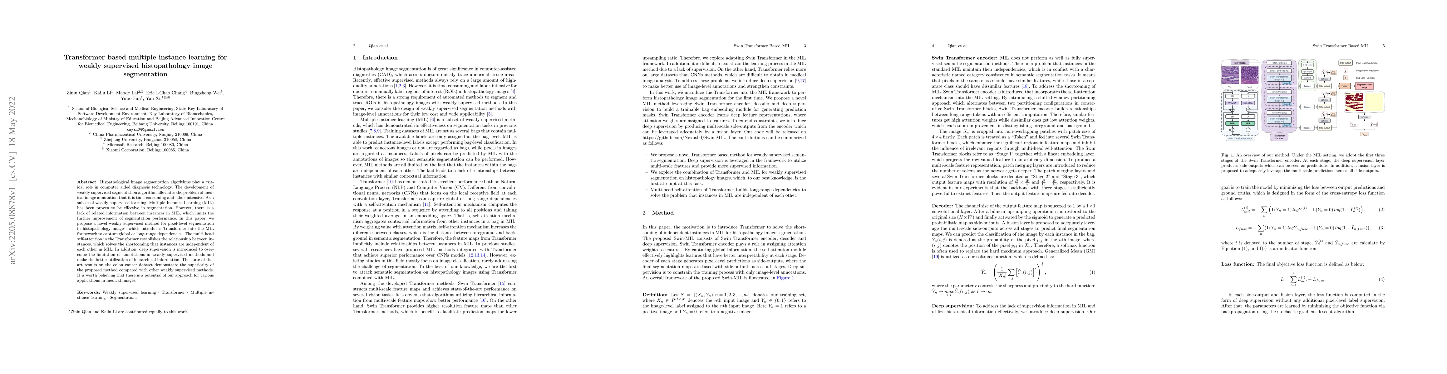 Thumbnail for Transformer based multiple instance learning for weakly supervised
  histopathology image segmentation