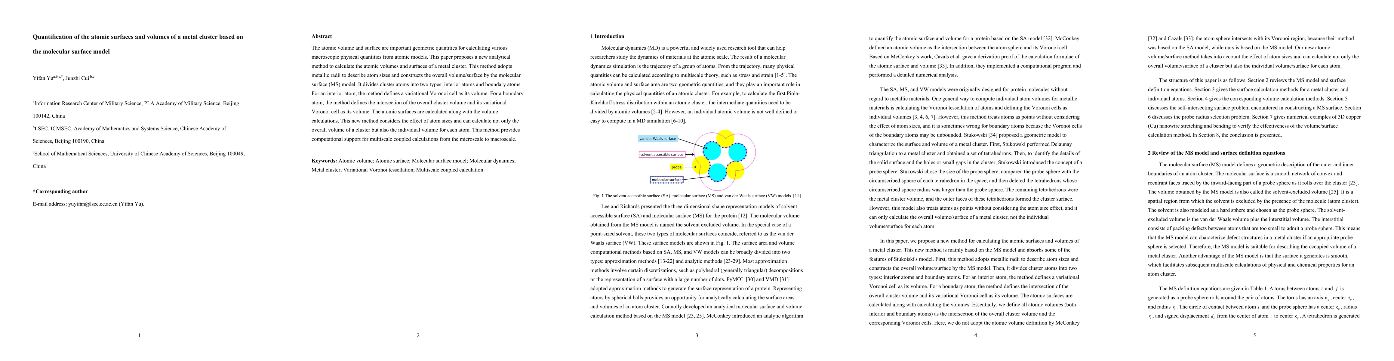 Thumbnail for Quantification of the atomic surfaces and volumes of a metal cluster
  based on the molecular surface model