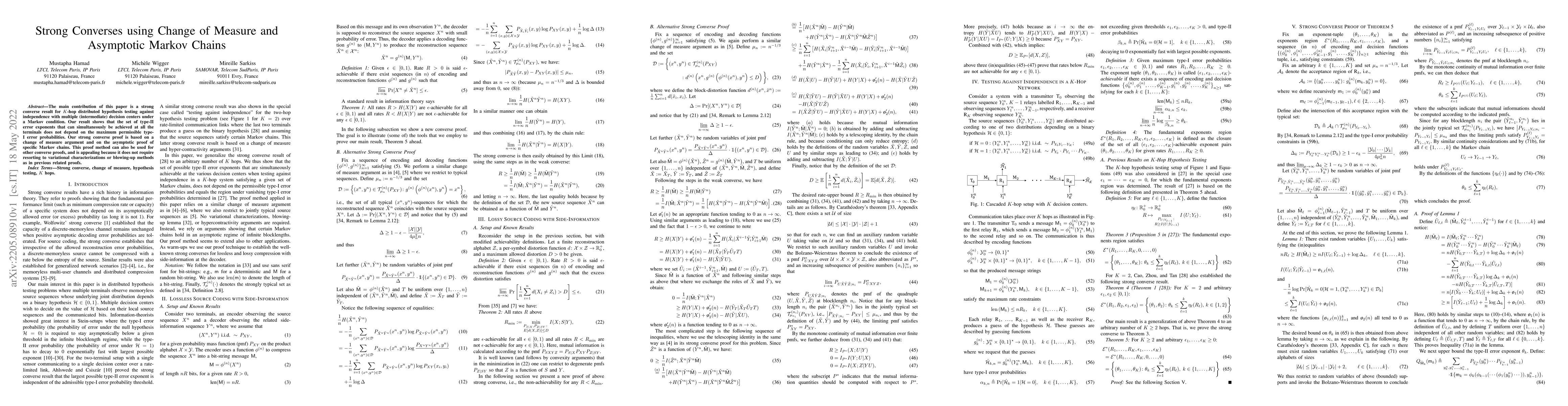 Thumbnail for Strong Converses using Change of Measure and Asymptotic Markov Chains