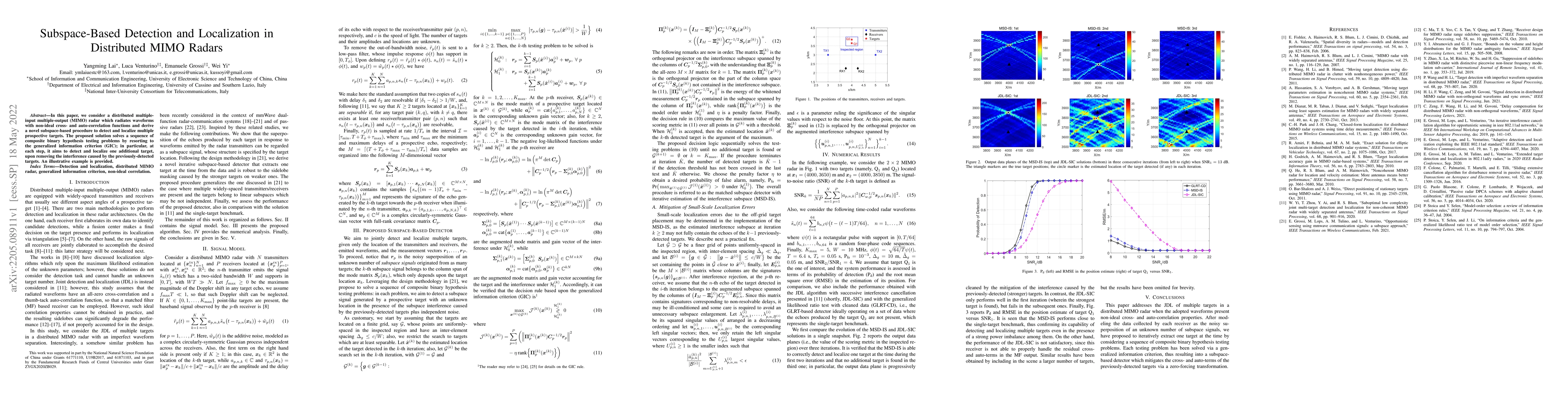 Thumbnail for Subspace-Based Detection and Localization in Distributed MIMO Radars