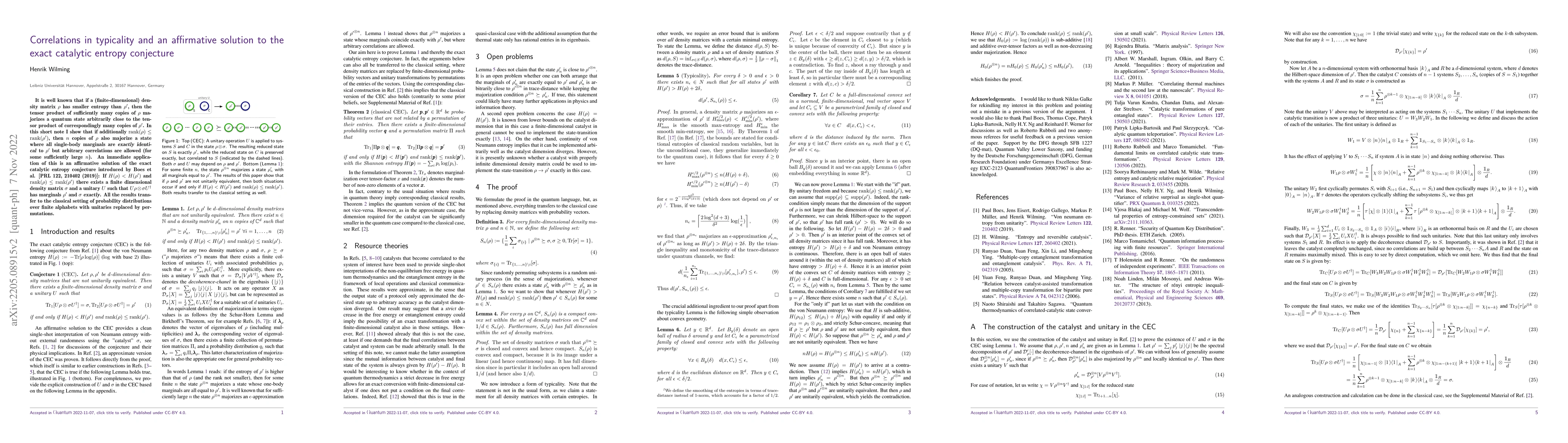 Thumbnail for Correlations in typicality and an affirmative solution to the exact
  catalytic entropy conjecture
