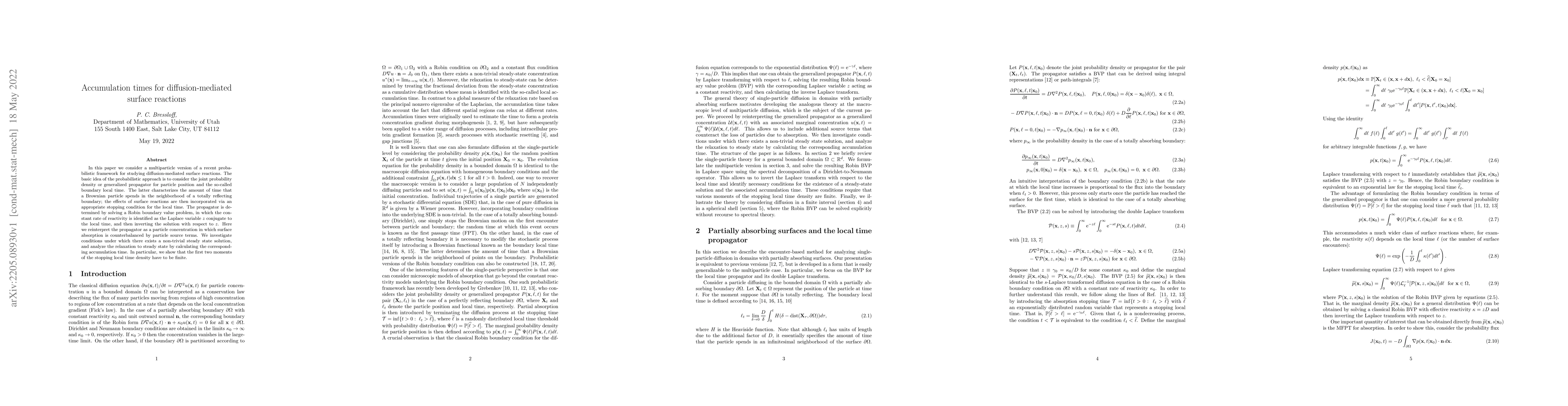 Thumbnail for Accumulation times for diffusion-mediated surface reactions