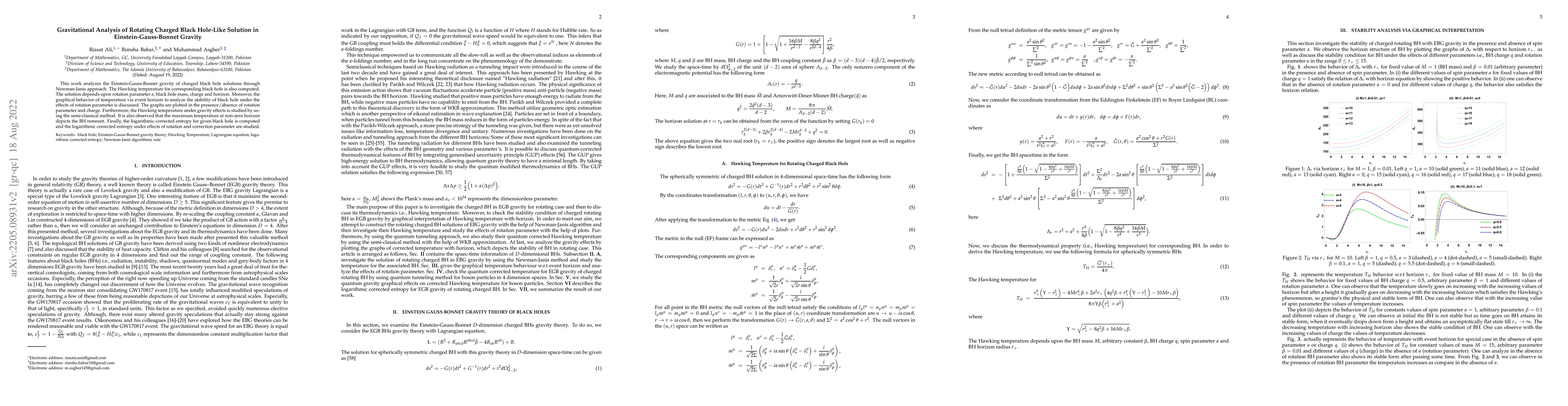 Thumbnail for Gravitational Analysis of Rotating Charged Black Hole-Like Solution in
  Einstein-Gauss-Bonnet Gravity