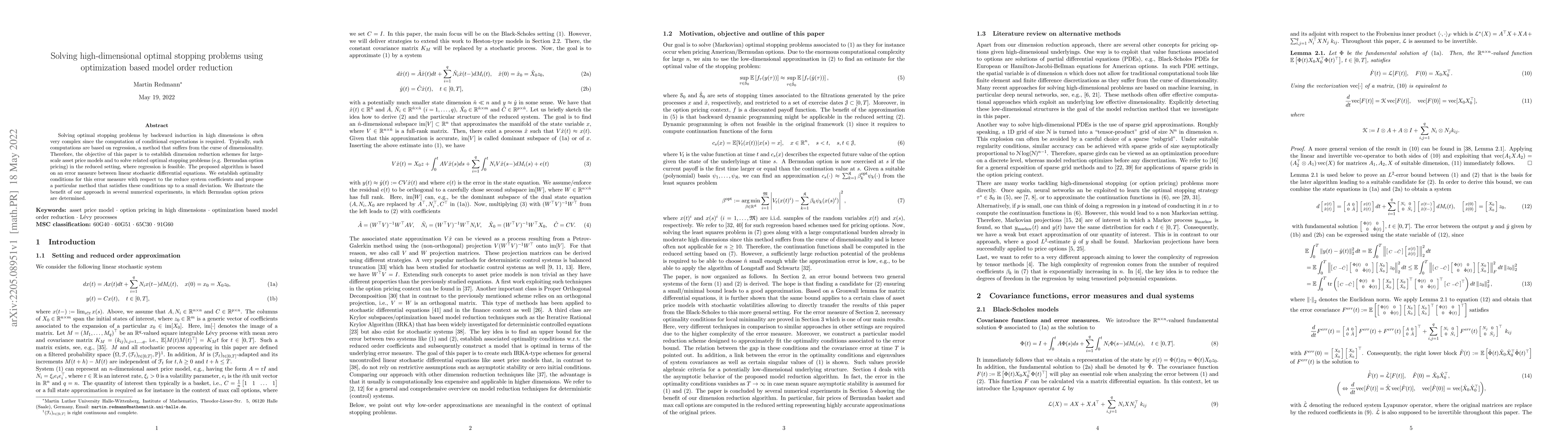 Thumbnail for Solving high-dimensional optimal stopping problems using optimization
  based model order reduction