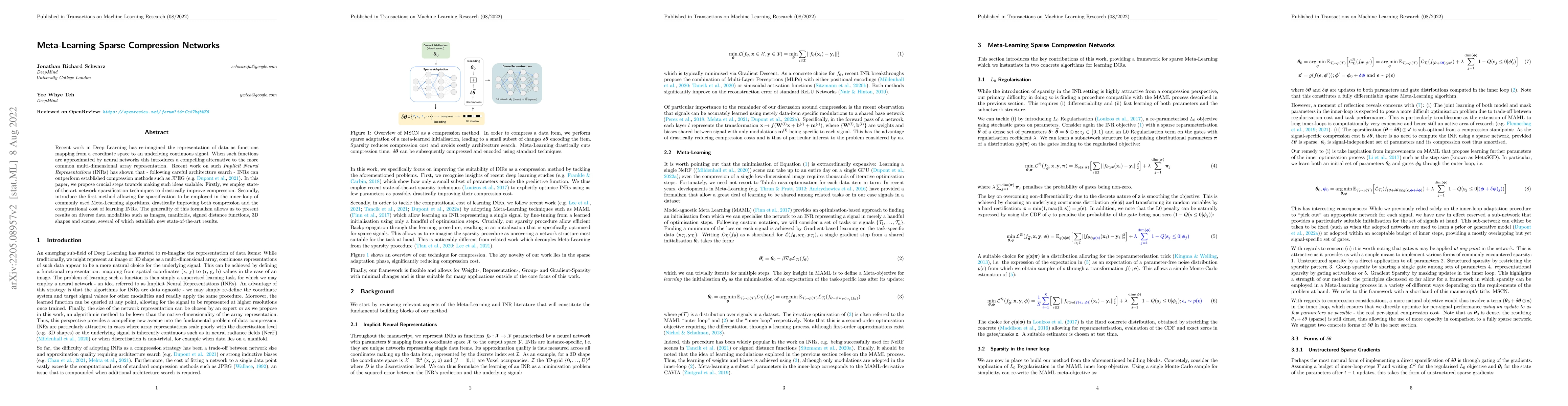 Thumbnail for Meta-Learning Sparse Compression Networks