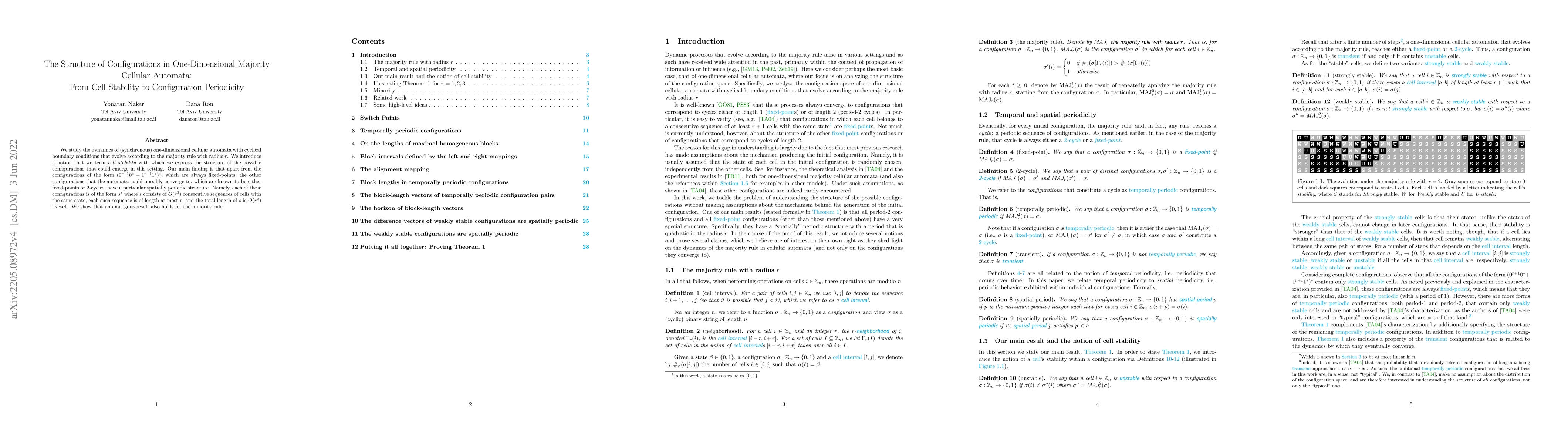 Thumbnail for The Structure of Configurations in One-Dimensional Majority Cellular
  Automata: From Cell Stability to Configuration Periodicity