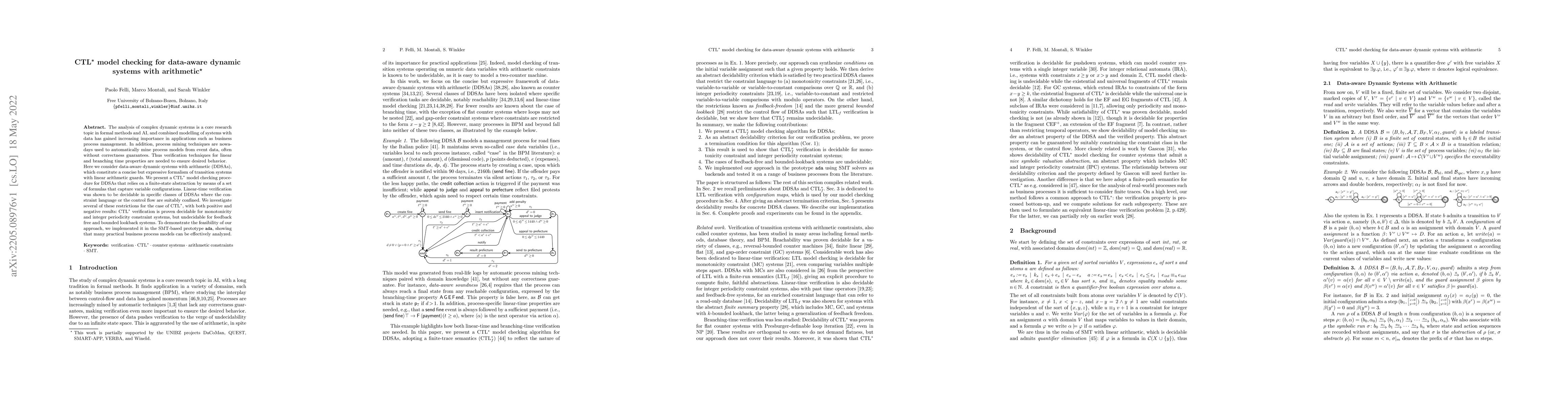 Thumbnail for CTL* model checking for data-aware dynamic systems with arithmetic