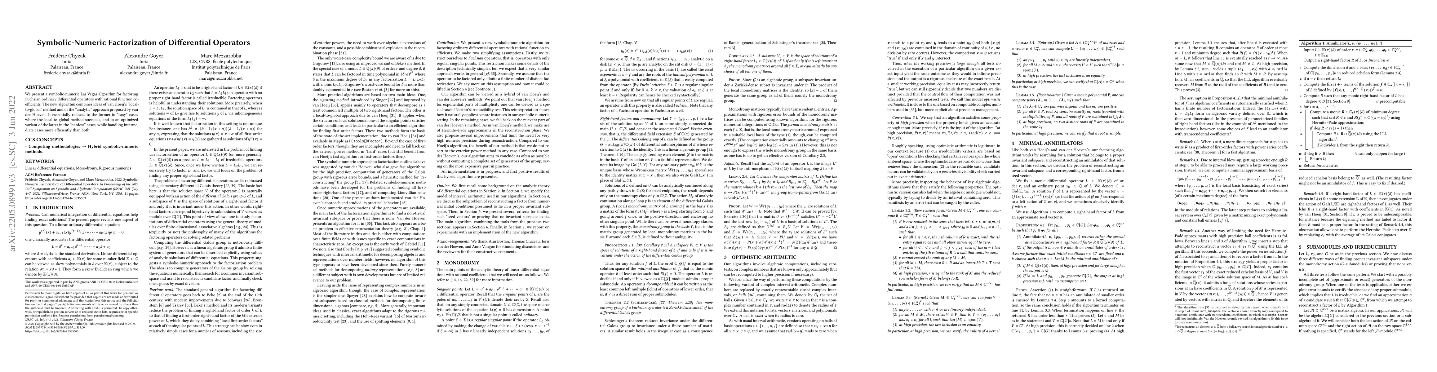 Thumbnail for Symbolic-Numeric Factorization of Differential Operators