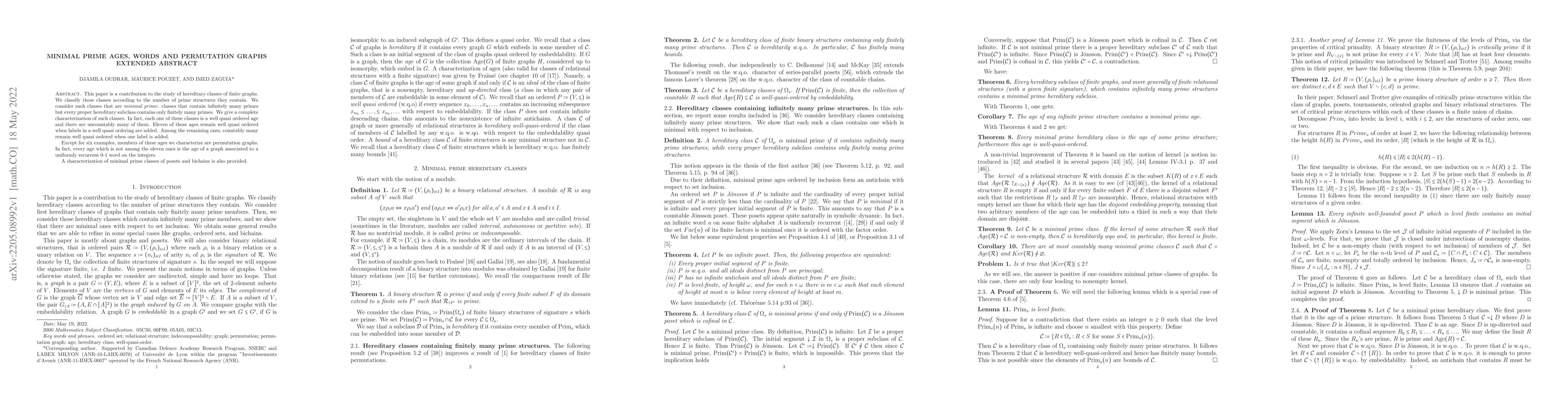 Thumbnail for Minimal prime ages, words and permutation graphs Extended abstract