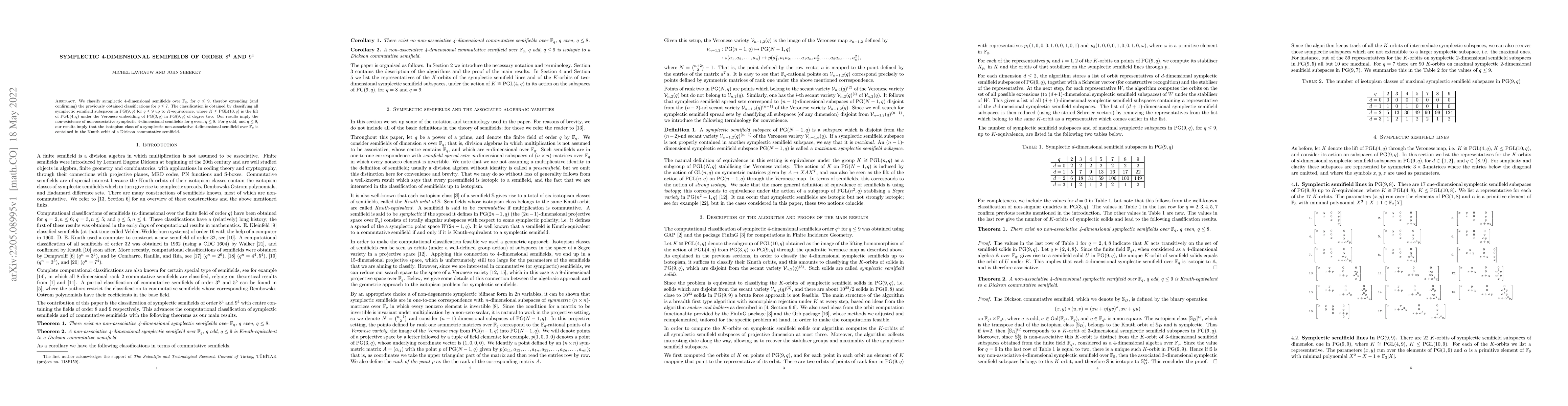 Thumbnail for Symplectic 4-dimensional semifields of order $8^4$ and $9^4$