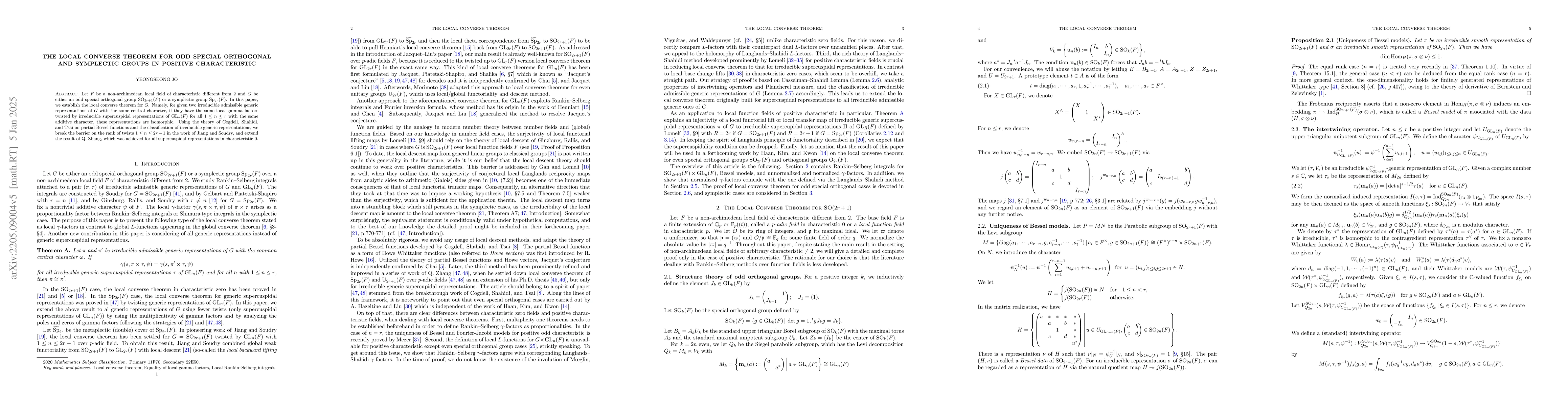 Thumbnail for The local converse theorem for odd special orthogonal and symplectic
  groups in positive characteristic