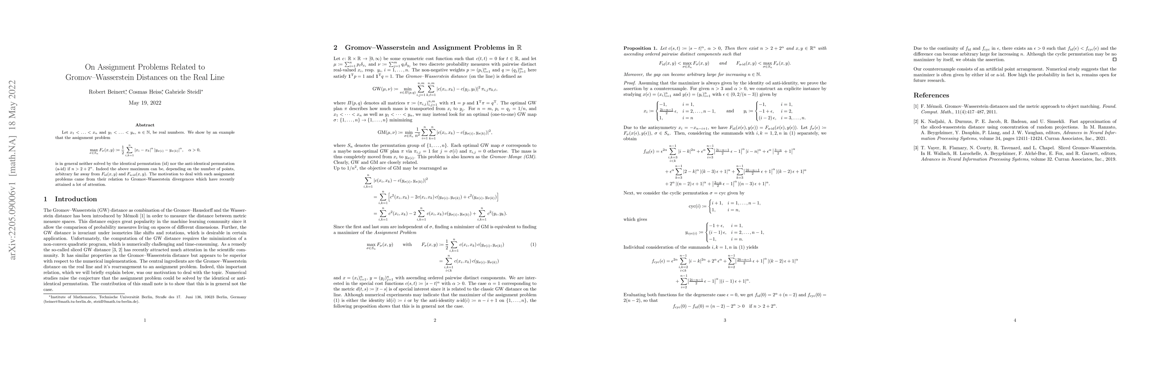 Thumbnail for On Assignment Problems Related to Gromov-Wasserstein Distances on the
  Real Line