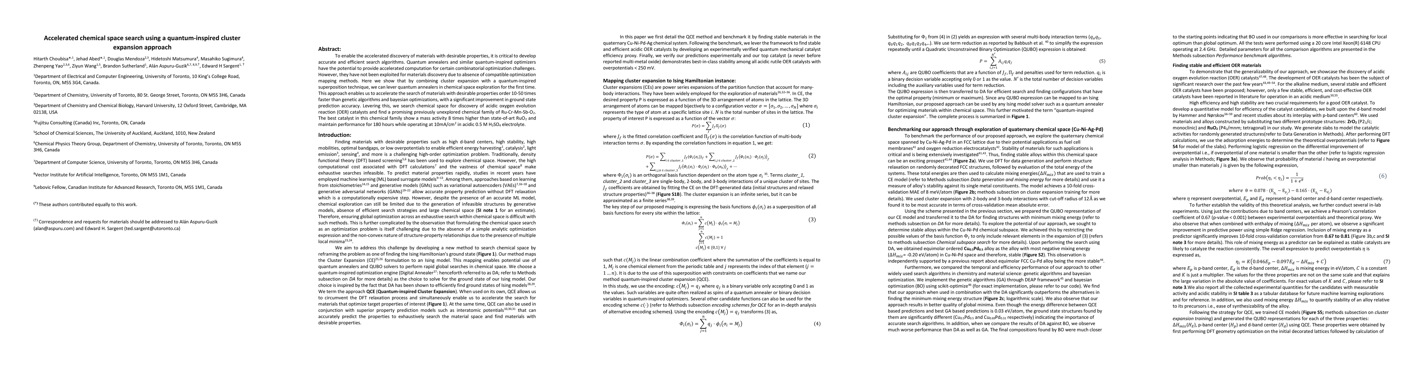 Thumbnail for Accelerated chemical space search using a quantum-inspired cluster
  expansion approach