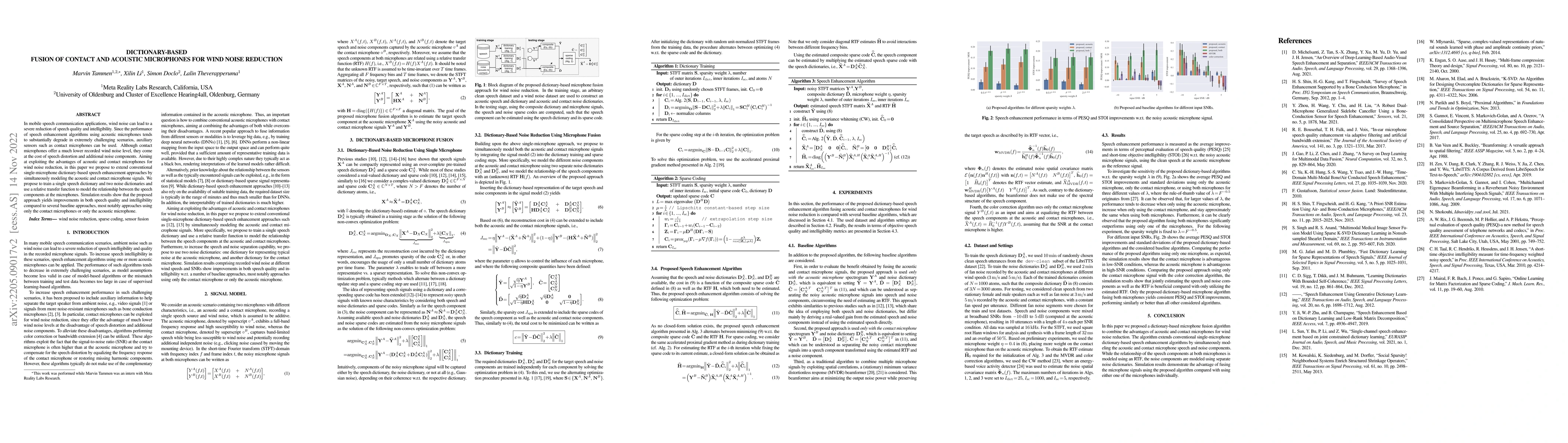Thumbnail for Dictionary-Based Fusion of Contact and Acoustic Microphones for Wind
  Noise Reduction