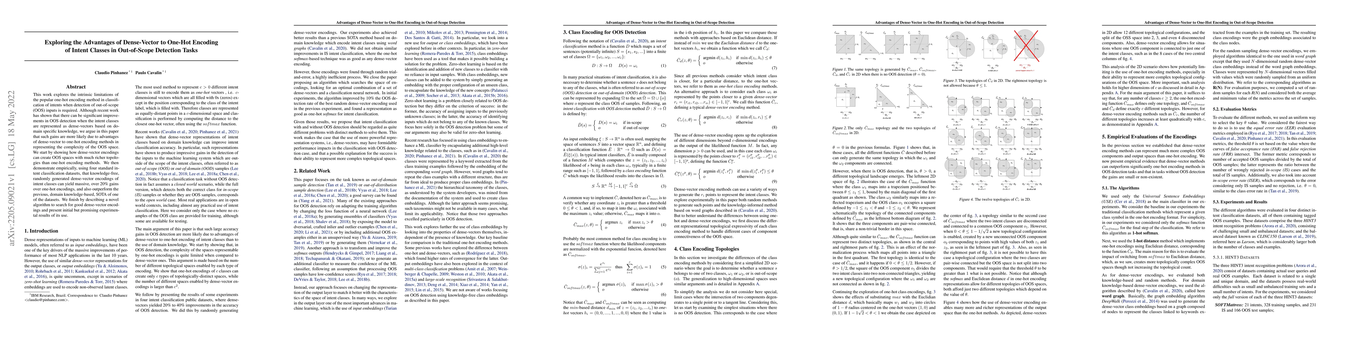 Thumbnail for Exploring the Advantages of Dense-Vector to One-Hot Encoding of Intent
  Classes in Out-of-Scope Detection Tasks