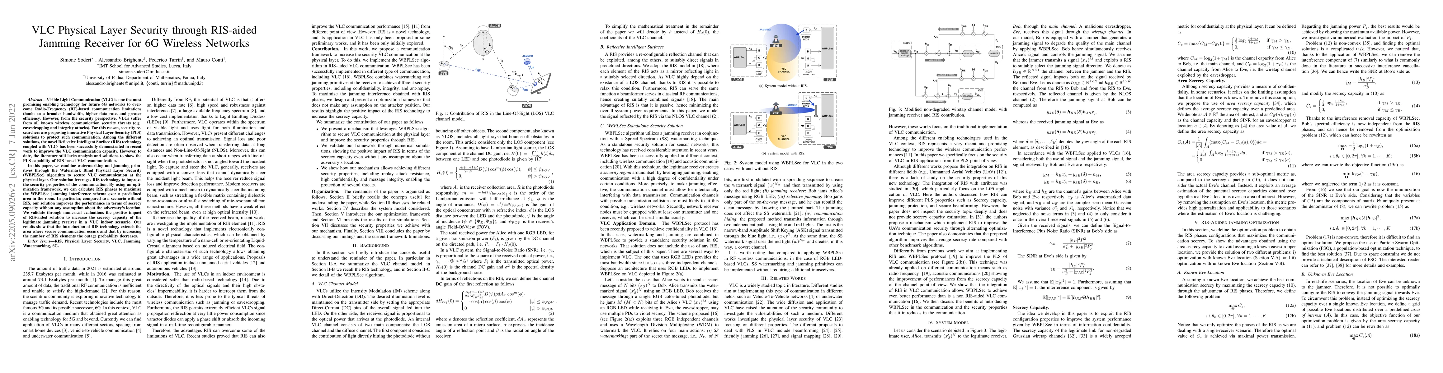 Thumbnail for VLC Physical Layer Security through RIS-aided Jamming Receiver for 6G
  Wireless Networks
