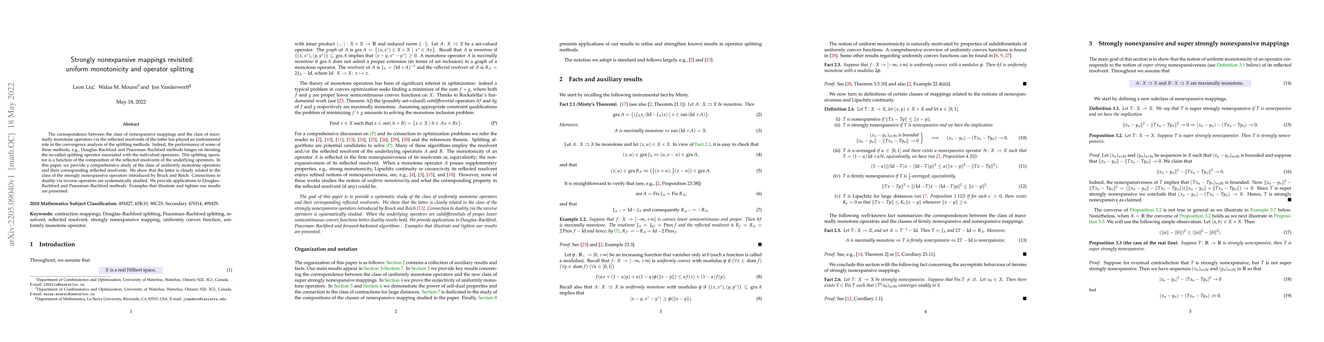 Thumbnail for Strongly nonexpansive mappings revisited: uniform monotonicity and
  operator splitting