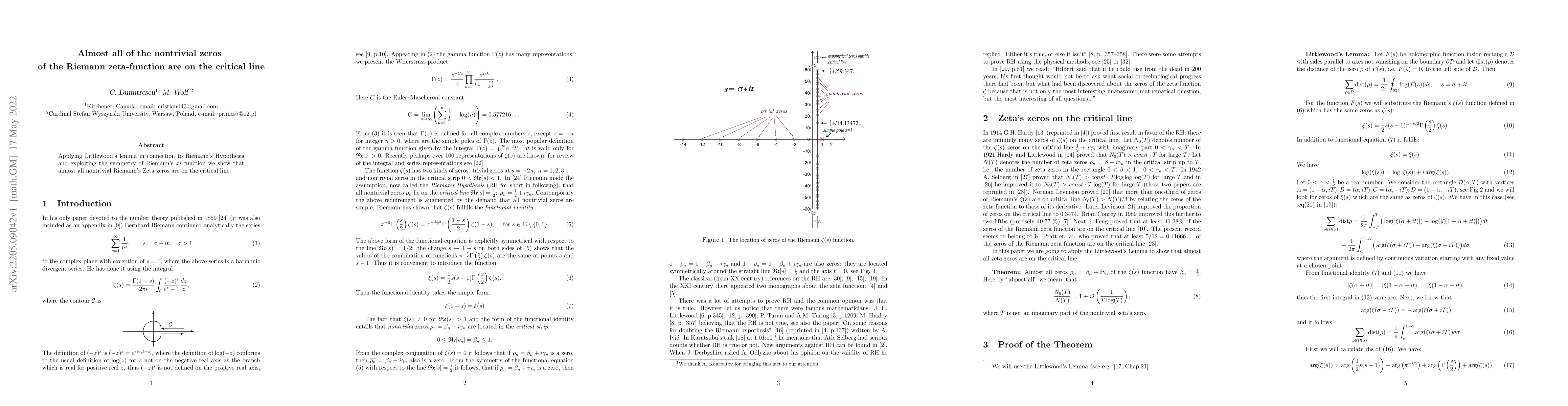 Thumbnail for Almost all of the nontrivial zeros of the Riemann zeta-function are on
  the critical line