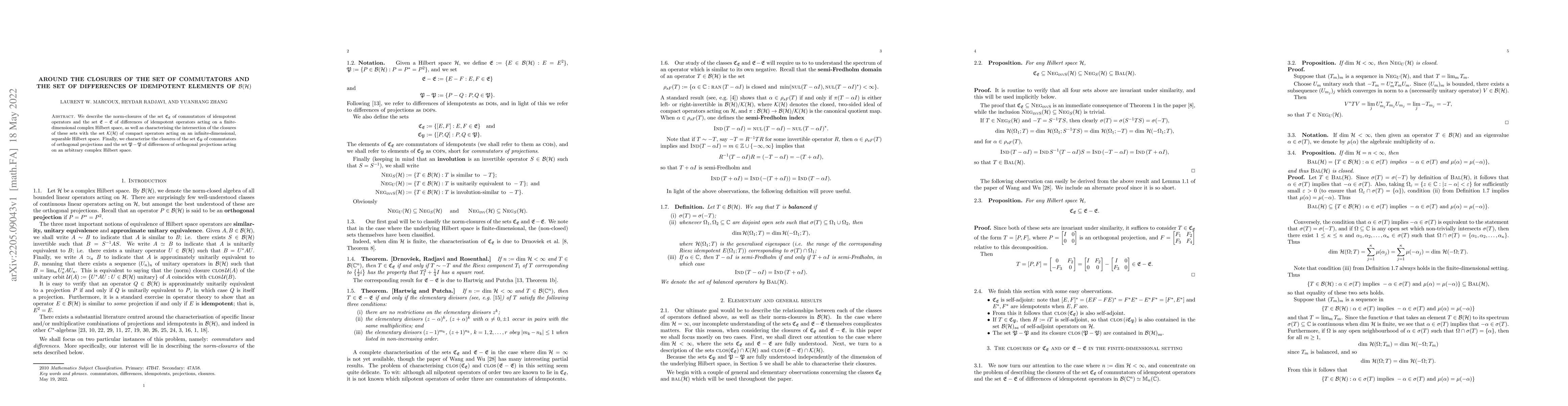 Thumbnail for Around the closures of the set of commutators and the set of differences
  of idempotent elements of $\mathcal{B}(\mathcal{H})$
