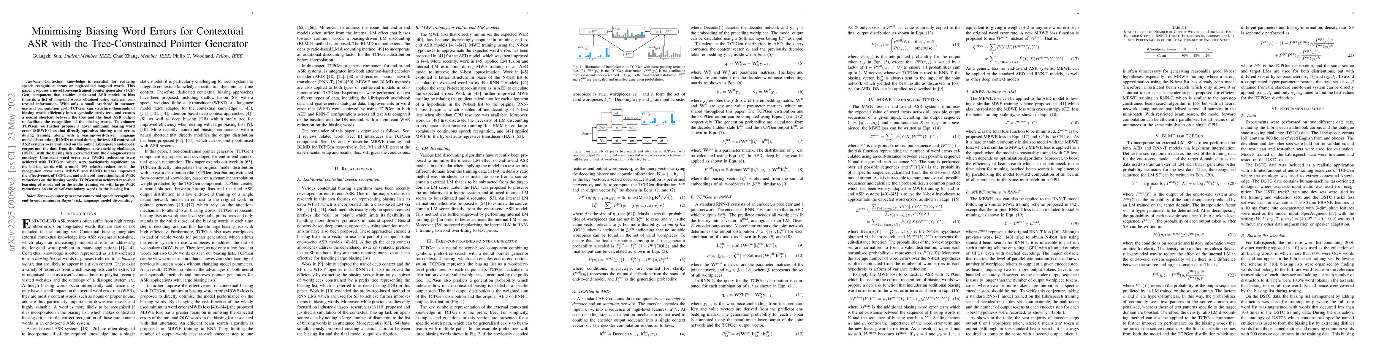 Thumbnail for Minimising Biasing Word Errors for Contextual ASR with the
  Tree-Constrained Pointer Generator