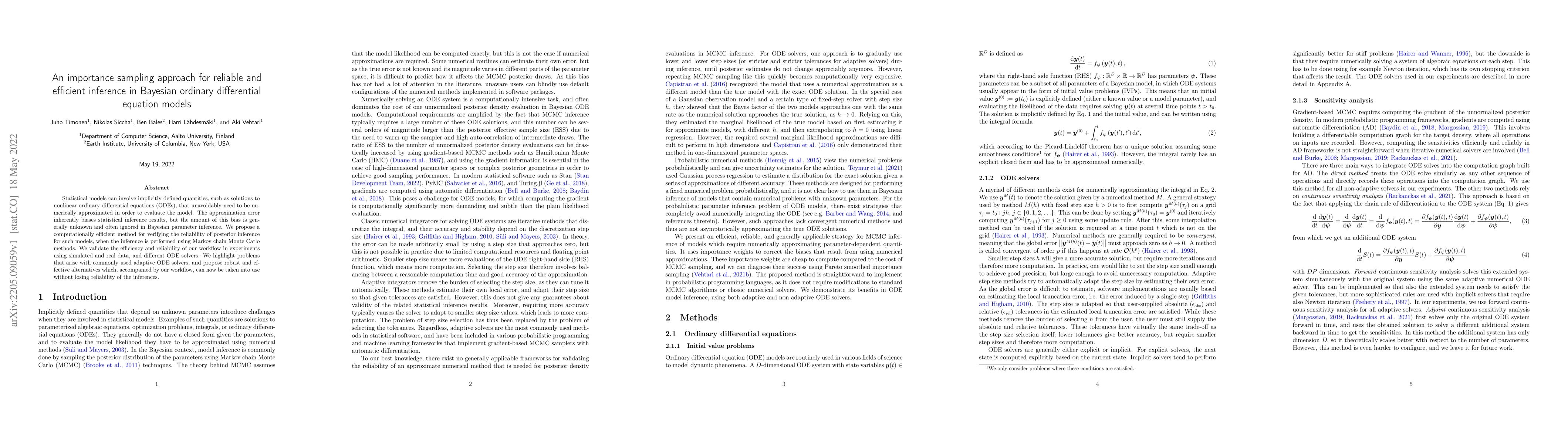 Thumbnail for An importance sampling approach for reliable and efficient inference in
  Bayesian ordinary differential equation models