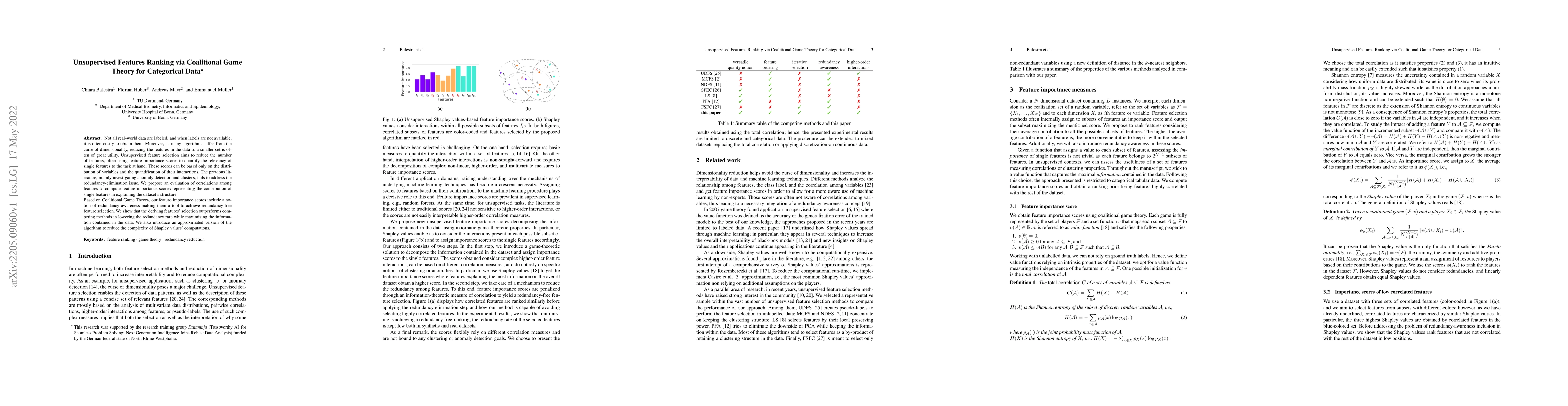 Thumbnail for Unsupervised Features Ranking via Coalitional Game Theory for
  Categorical Data