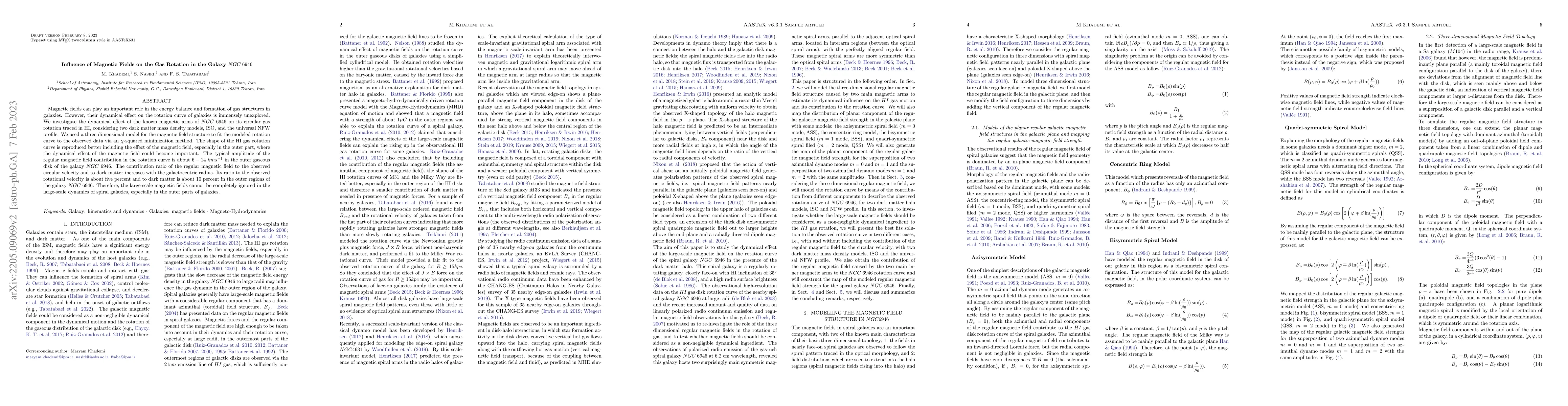 Thumbnail for Influence of Magnetic Fields on the Gas Rotation in the Galaxy
  $NGC\;6946$