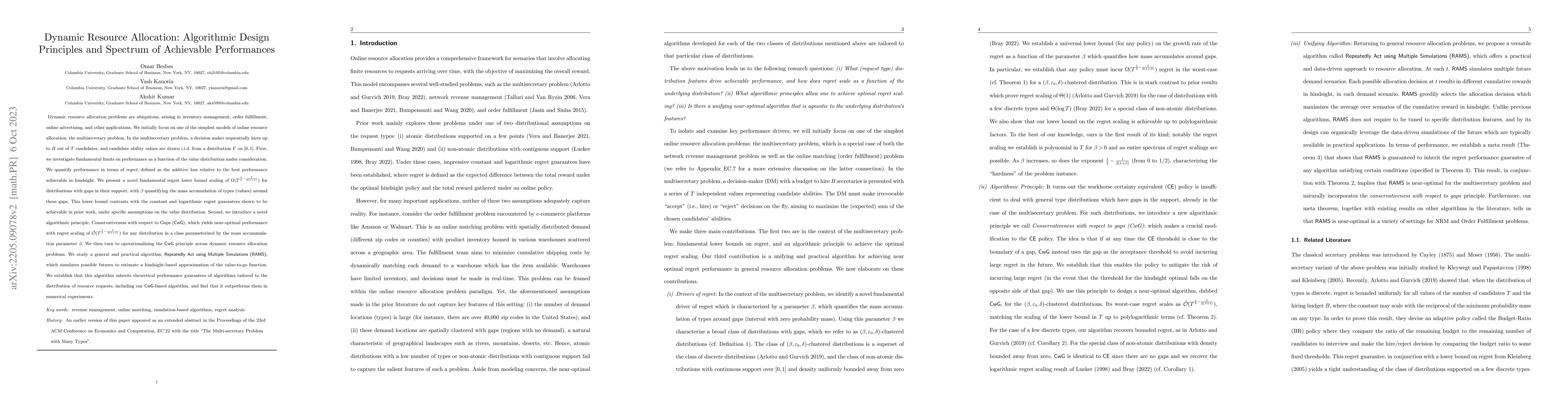 Thumbnail for Dynamic Resource Allocation: Algorithmic Design Principles and Spectrum
  of Achievable Performances