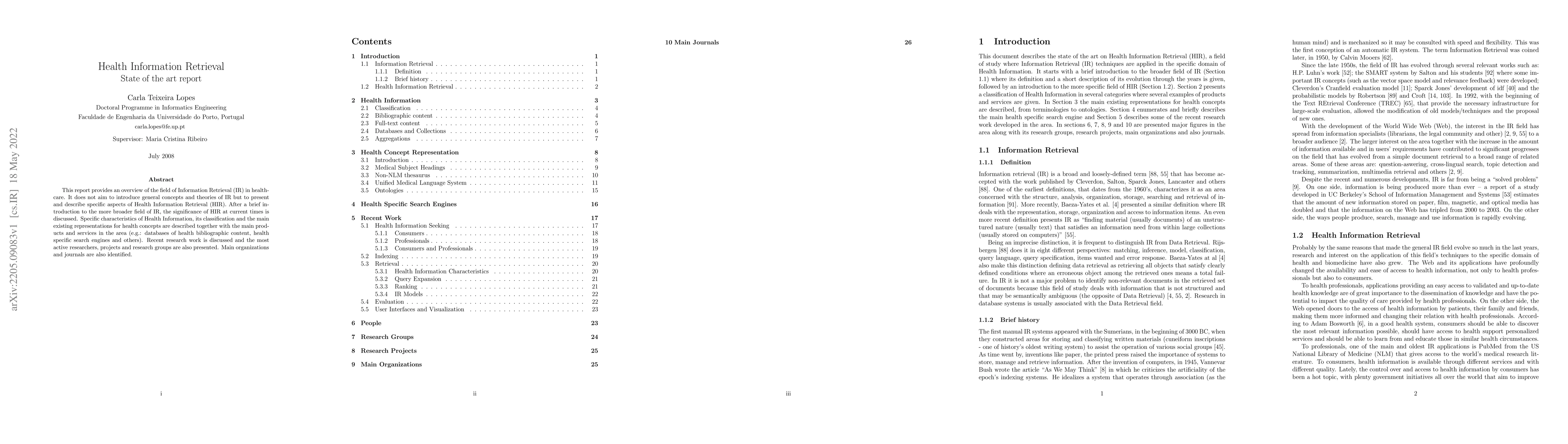 Thumbnail for Health Information Retrieval -- State of the art report