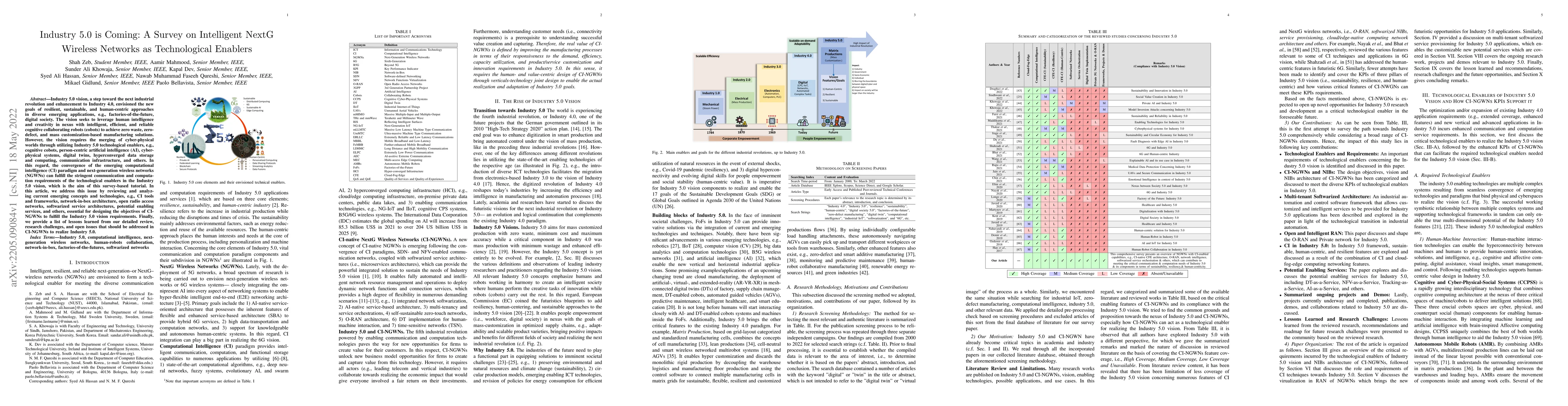 Thumbnail for Industry 5.0 is Coming: A Survey on Intelligent NextG Wireless Networks
  as Technological Enablers