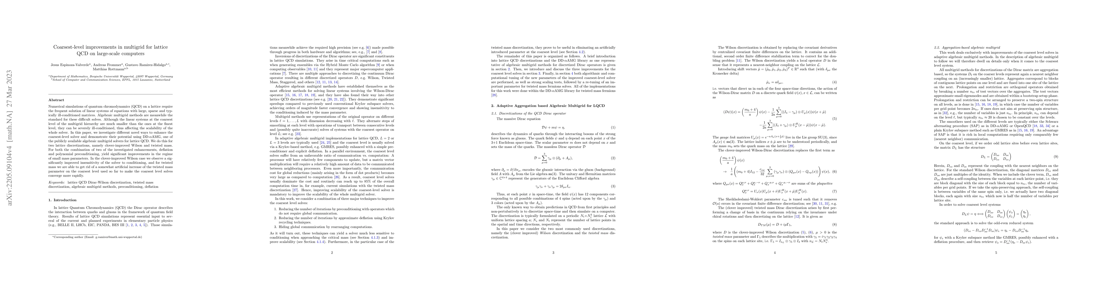 Thumbnail for Coarsest-level improvements in multigrid for lattice QCD on large-scale
  computers