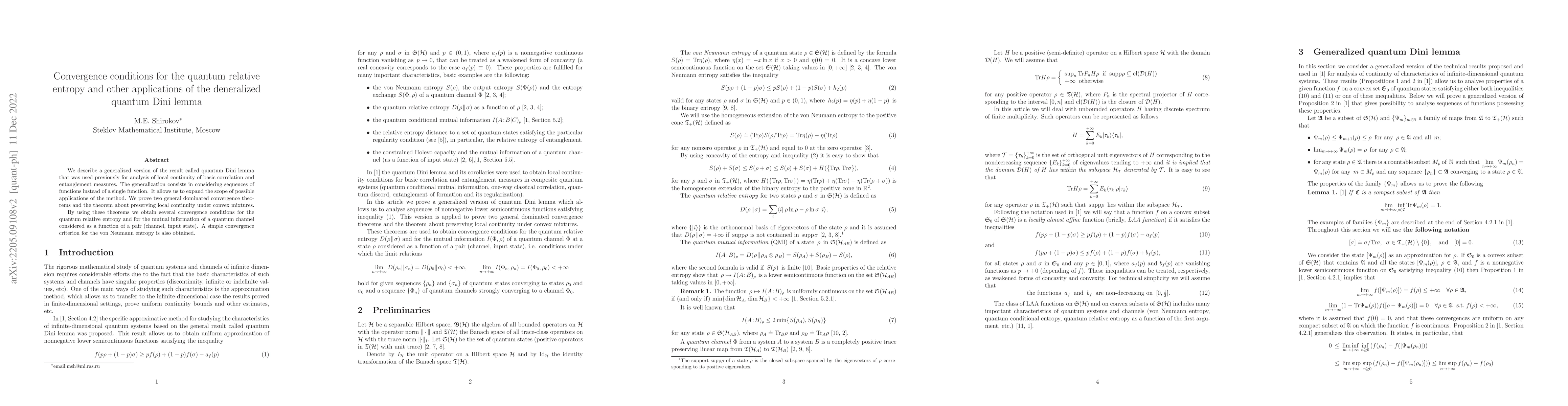Thumbnail for Convergence conditions for the quantum relative entropy and other
  applications of the deneralized quantum Dini lemma