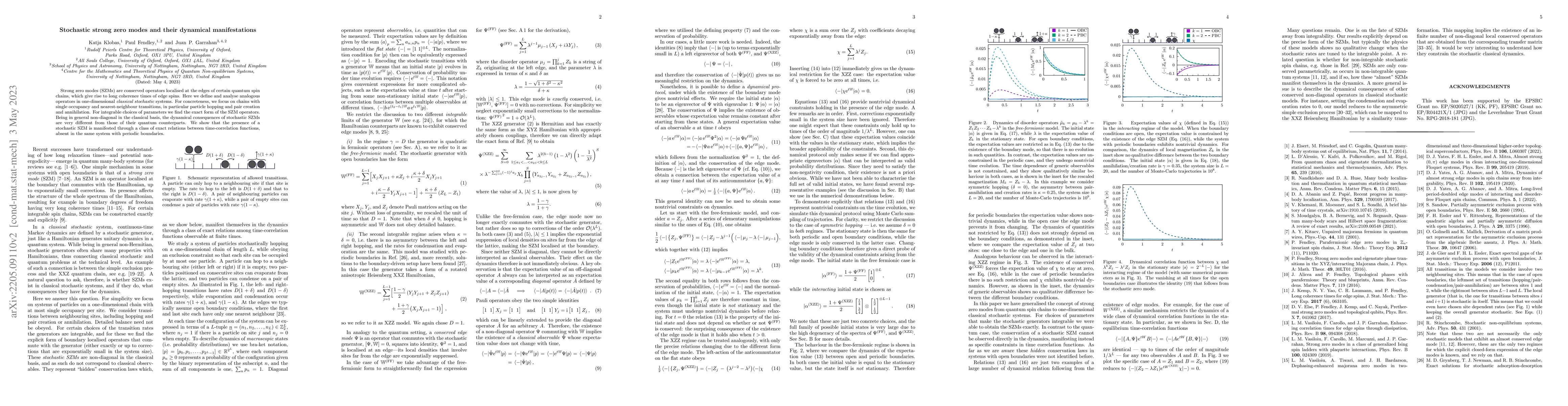 Thumbnail for Stochastic strong zero modes and their dynamical manifestations