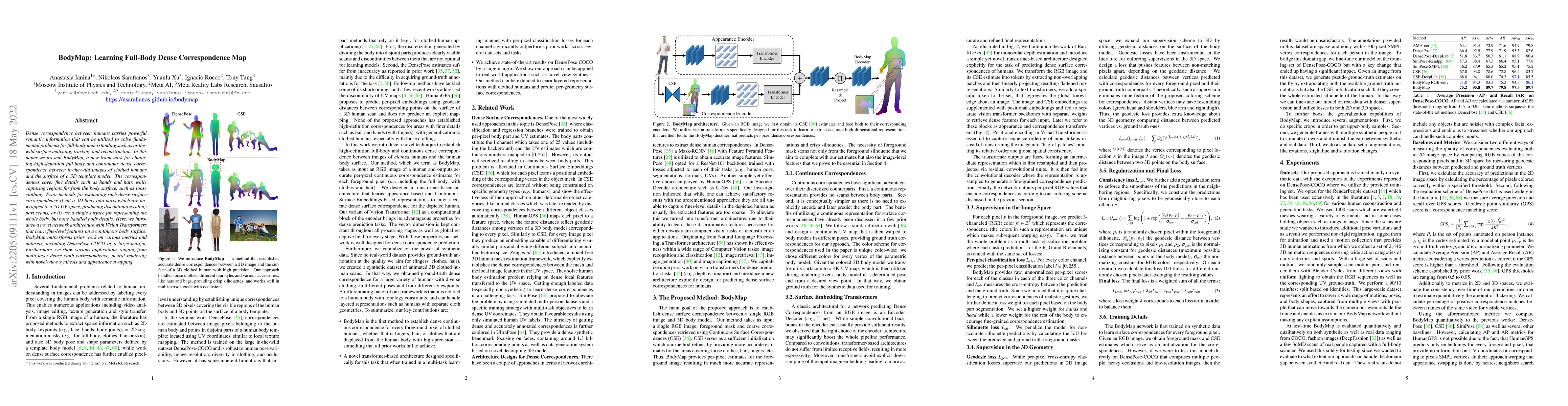 Thumbnail for BodyMap: Learning Full-Body Dense Correspondence Map