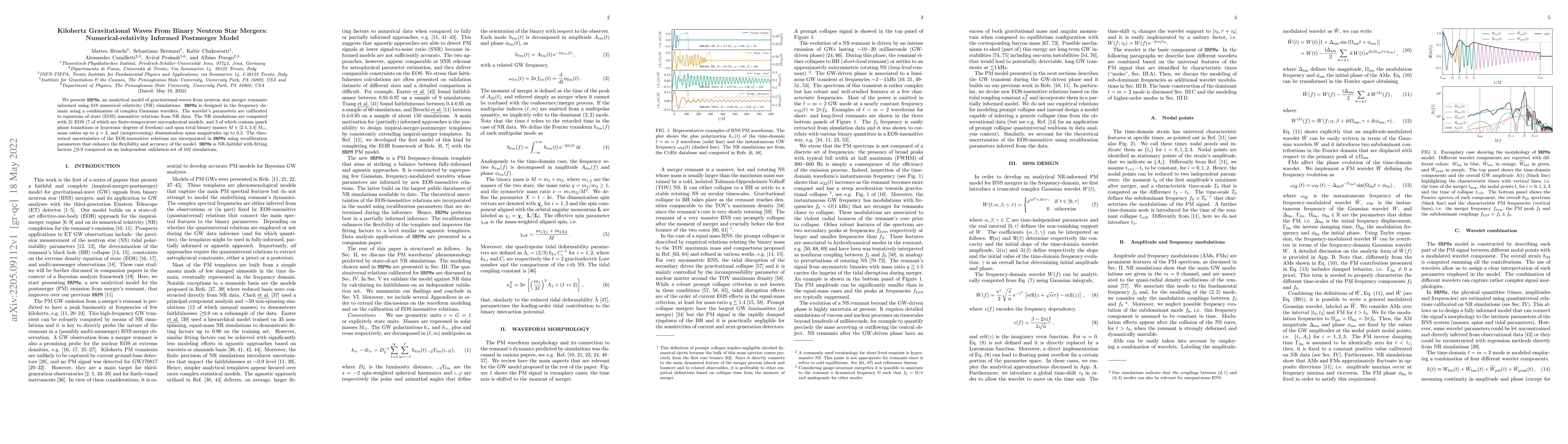 Thumbnail for Kilohertz Gravitational Waves From Binary Neutron Star Mergers:
  Numerical-relativity Informed Postmerger Model