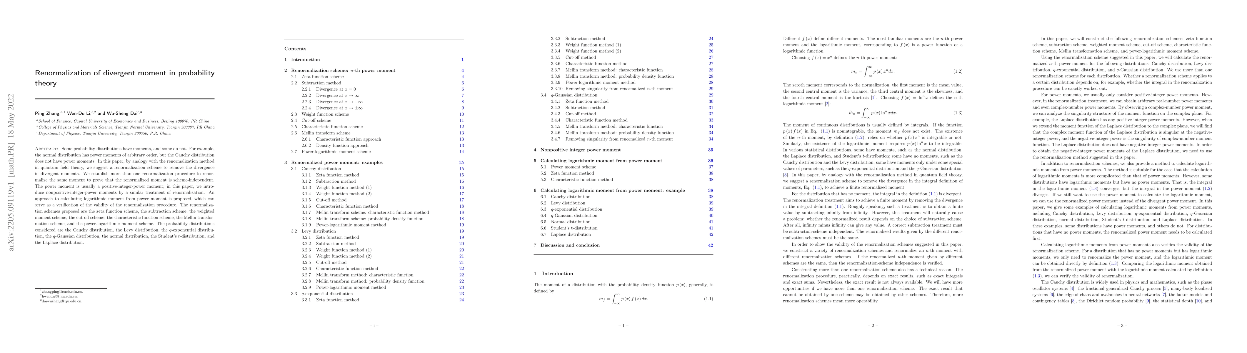 Thumbnail for Renormalization of divergent moment in probability theory