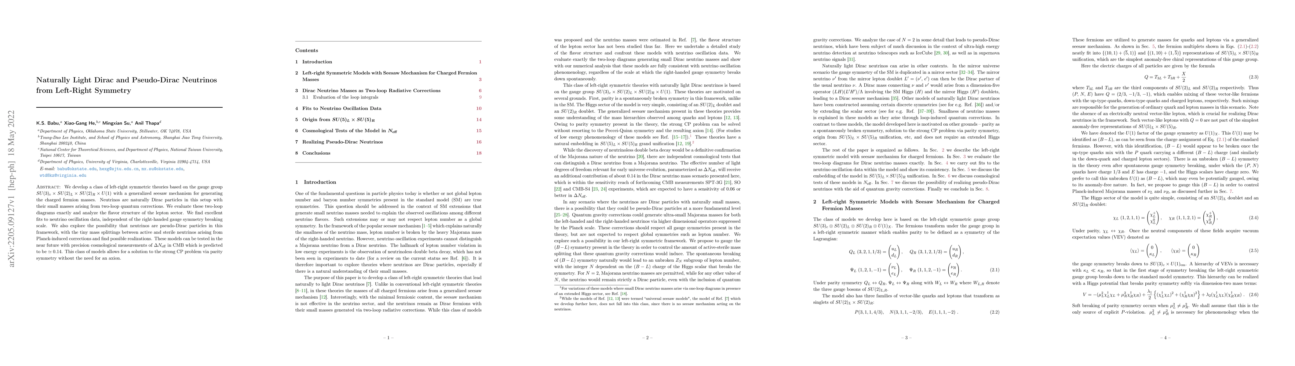 Thumbnail for Naturally Light Dirac and Pseudo-Dirac Neutrinos from Left-Right
  Symmetry