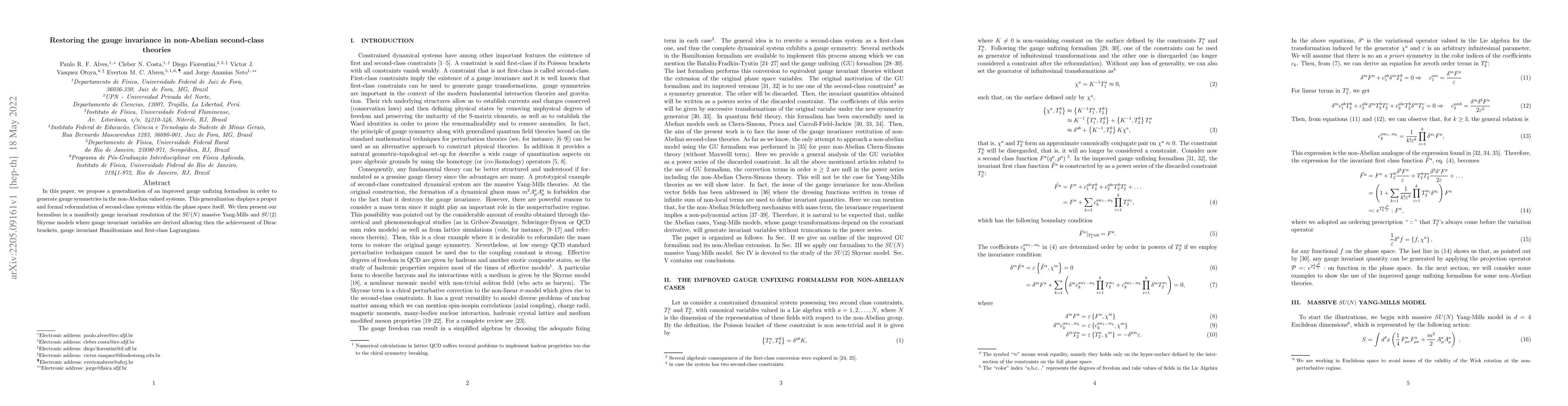 Thumbnail for Restoring the gauge invariance in non-Abelian second-class theories