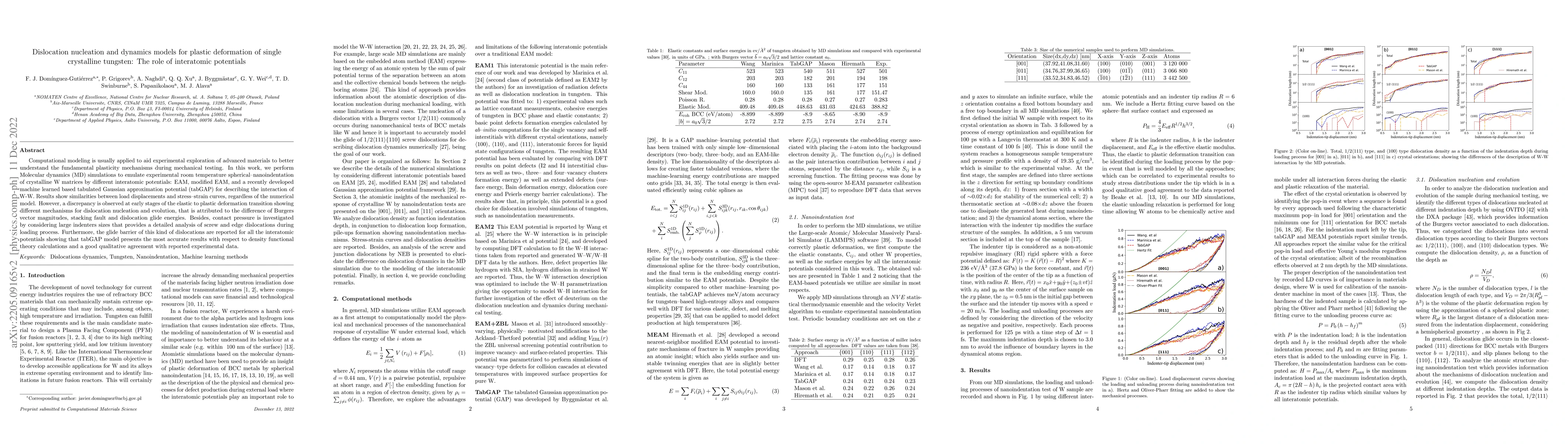 Thumbnail for Atomistic simulations of nanoindentation in single crystalline tungsten:
  The role of interatomic potentials