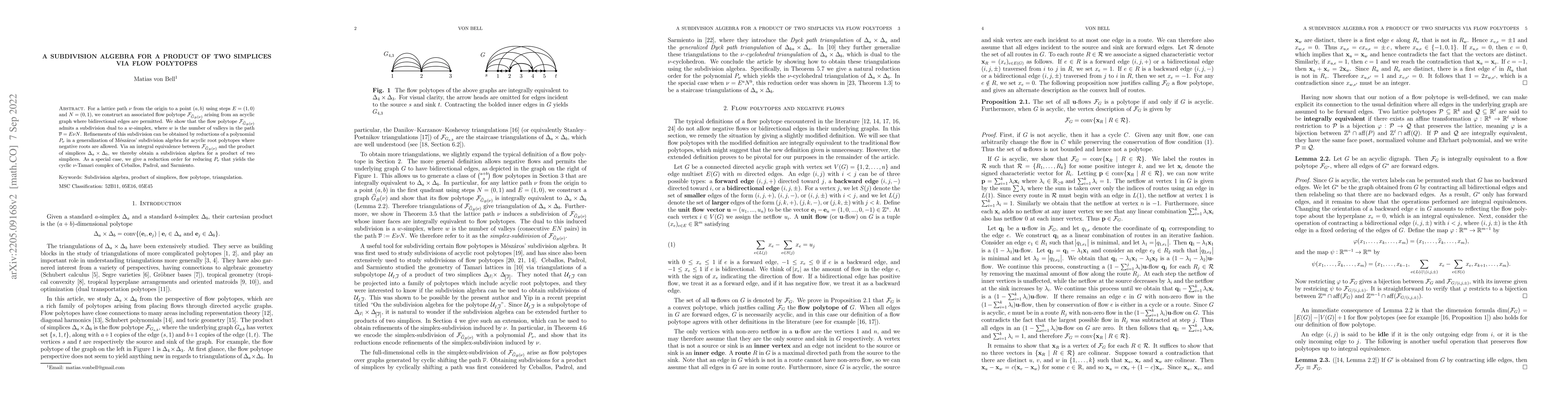 Thumbnail for A subdivision algebra for a product of two simplices via flow polytopes