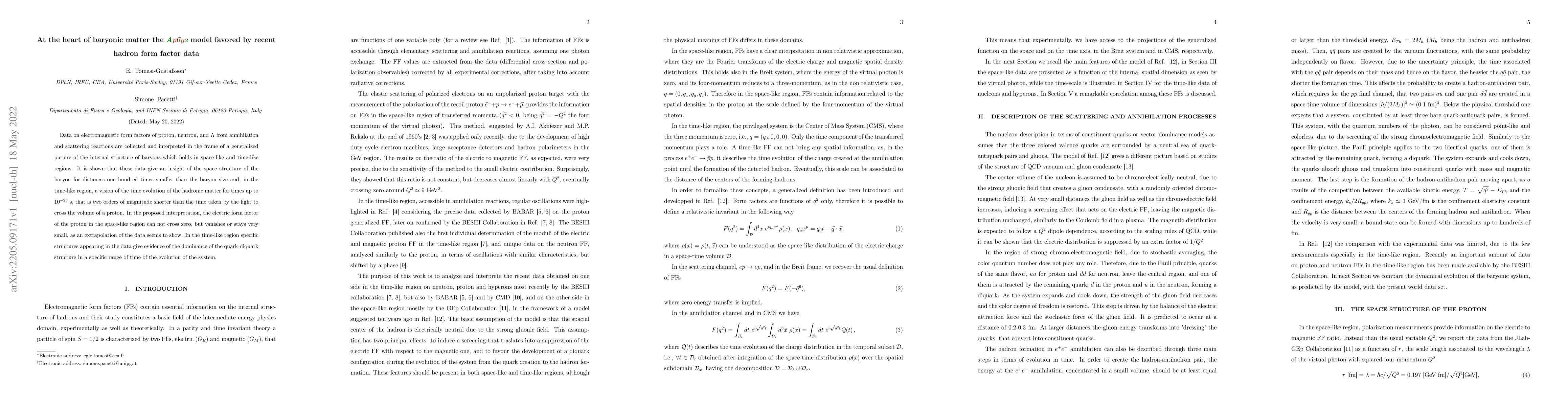 Thumbnail for At the heart of baryonic matter the ARBUZ model favored by recent hadron
  form factor data