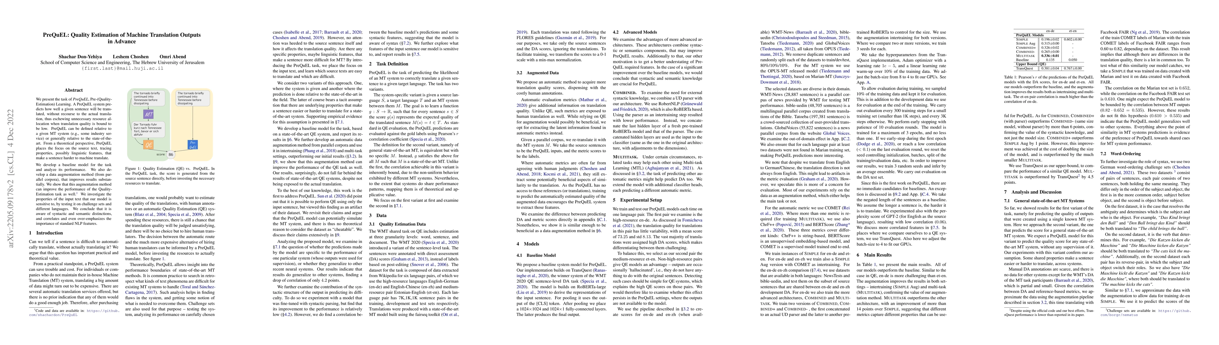 Thumbnail for PreQuEL: Quality Estimation of Machine Translation Outputs in Advance