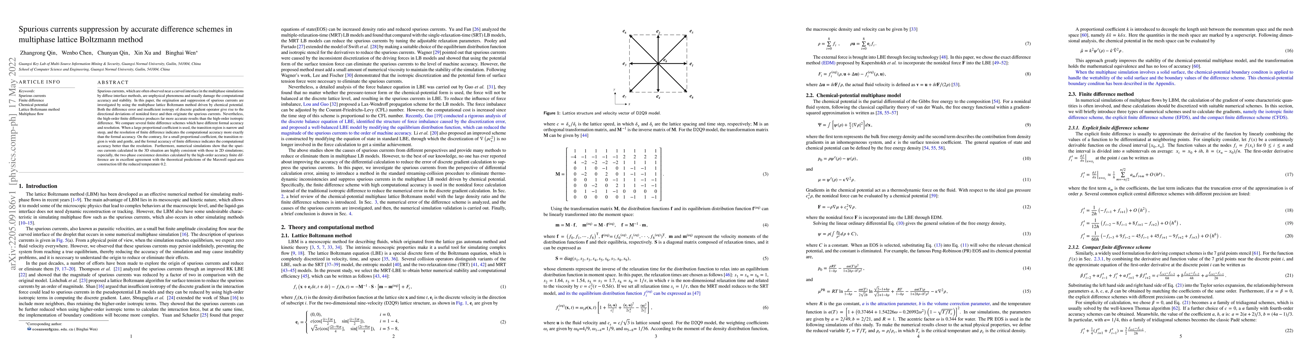 Thumbnail for Spurious currents suppression by accurate difference schemes in
  multiphase lattice Boltzmann method