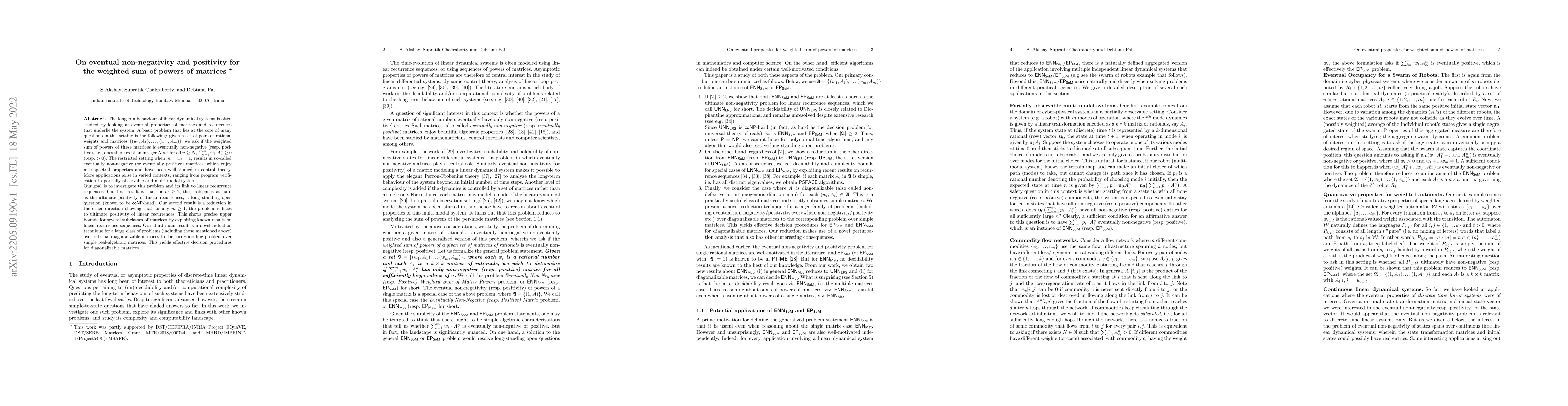 Thumbnail for On eventual non-negativity and positivity for the weighted sum of powers
  of matrices