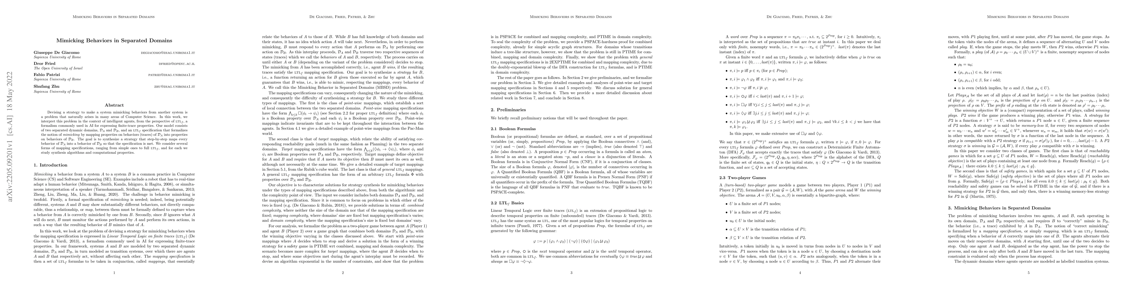 Thumbnail for Mimicking Behaviors in Separated Domains